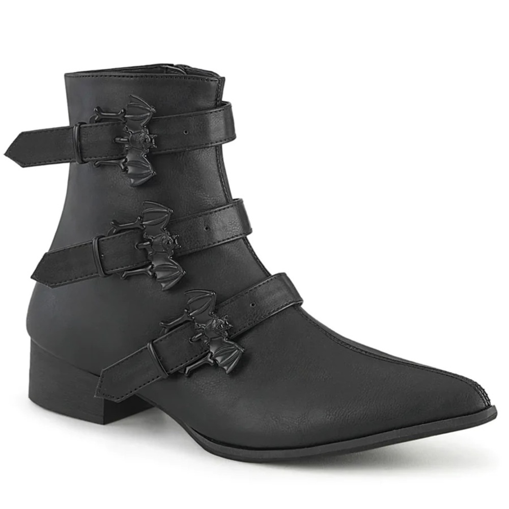 Demonia Black Ankle Boots with Buckle Straps